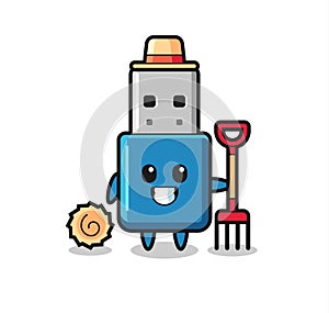 Mascot character of flash drive usb as a farmer