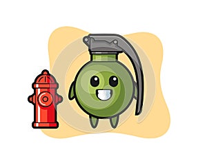 Mascot character of grenade as a firefighter