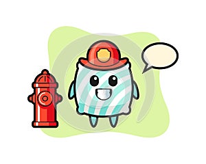 Mascot character of pillow as a firefighter