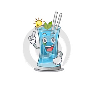 Mascot character of smart blue hawai cocktail has an idea gesture