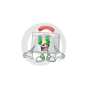 Mascot character style of rich first aid kit with money eyes