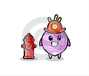 Mascot character of turnip as a firefighter