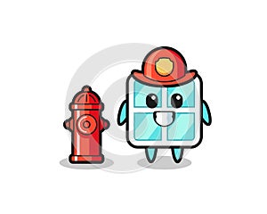 Mascot character of window as a firefighter