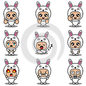 bunny mascot costume expression set