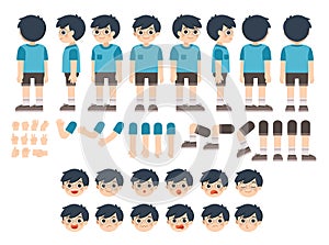 Mascot creation kit of little boy for different pose, emotions and gestures.