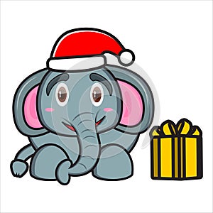 the mascot of a cute child elephant on christmas day