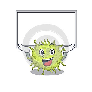 Mascot design of bacteria coccus lift up a board