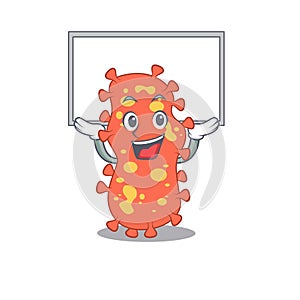 Mascot design of Bacteroides lift up a board photo