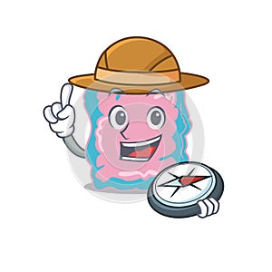 Mascot design concept of intestine explorer using a compass in the forest
