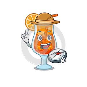 Mascot design concept of mai tai cocktail explorer using a compass in the forest