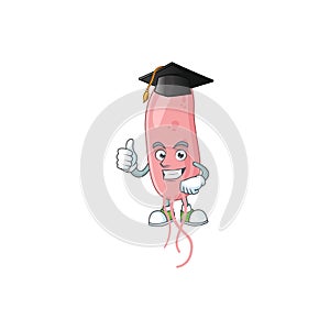 Mascot design concept of vibrio cholerae proudly wearing a black Graduation hat