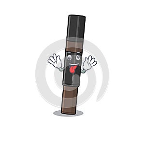 A mascot design of eyebrow pencil having a funny crazy face