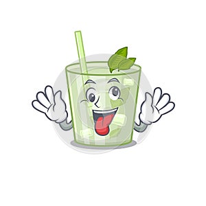A mascot design of mojito lemon cocktail having a funny crazy face