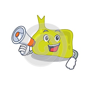 Mascot design of pituitary announcing new products on a megaphone