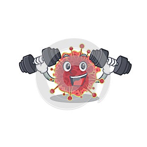 Mascot design of smiling Fitness exercise coronaviridae lift up barbells