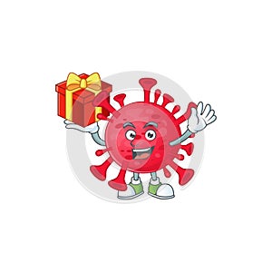 A mascot design style of coronavirus amoeba showing crazy face