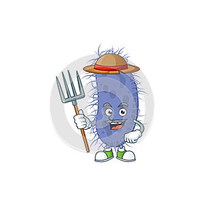 Mascot design style of Farmer salmonella typhi with hat and pitchfork