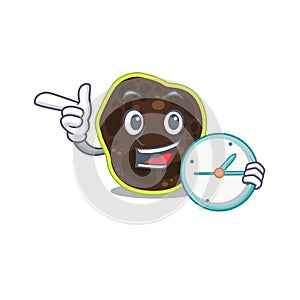 Mascot design style of firmicutes standing with holding a clock