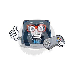 Mascot design style of kitchen timer gamer playing with controller