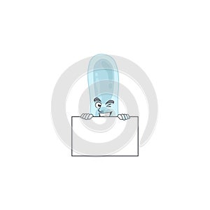 Mascot design style of klebsiella pneumoniae standing behind a board