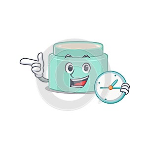 Mascot design style of lipbalm standing with holding a clock