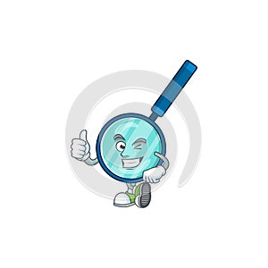 Mascot design style of magnifying glass showing Thumbs up finger