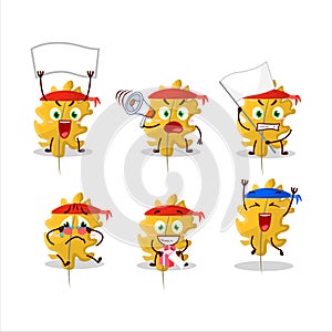 Mascot design style of oak yellow leaf angel character as an attractive supporter