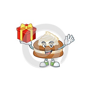 A mascot design style of white cream alfajor showing crazy face