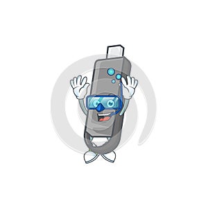 A mascot icon of flashdisk wearing Diving glasses