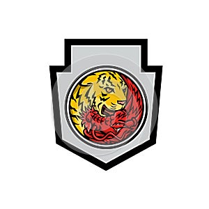 Dragon and Tiger in Yin Yang Symbol Crest Mascot