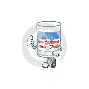 A mascot icon of USA stripes glass making Thumbs up gesture