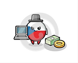 Mascot Illustration of czech flag badge as a hacker