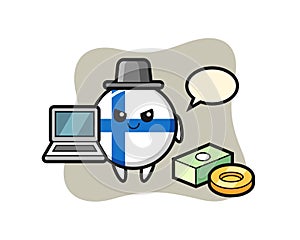 Mascot Illustration of finland flag badge as a hacker