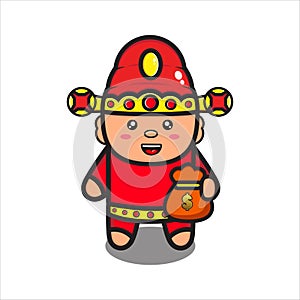 mascot illustration of god of prosperity cute with bag filled with money