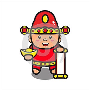 mascot illustration of god of prosperity cute with popular new year symbol