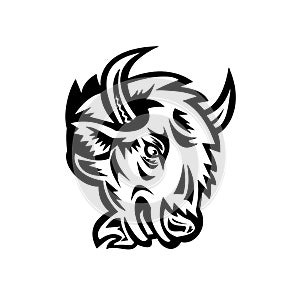 Head of an Angry North American Bison or American Buffalo Mascot Black and White