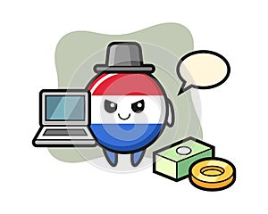 Mascot illustration of netherlands flag badge as a hacker