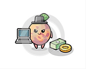 Mascot Illustration of pluot fruit as a hacker