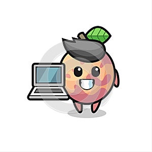 Mascot Illustration of pluot fruit with a laptop