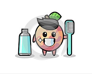 Mascot Illustration of pluot fruit with a toothbrush