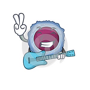 A mascot of lymphocyte cell performance with guitar
