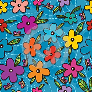 Mascot one eye on flower seamless pattern