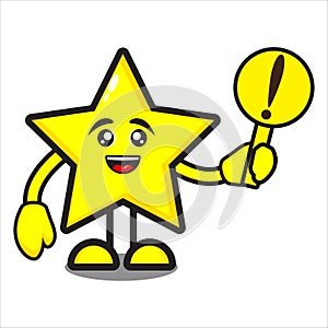 mascot star with warning sign
