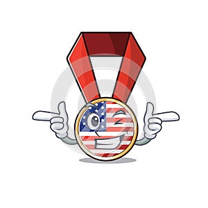 Mascot usa medal in the character wink