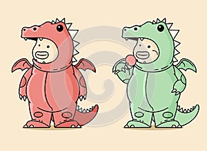 Mascot Vector Illustration Of Cute Person Wearing Dragon Costume