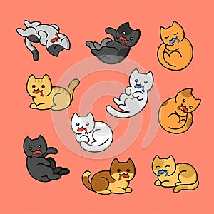 Mascot Vector Illustration Of Various Cute Cat Poses
