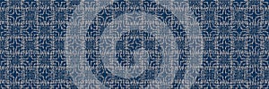 Masculine Bleach Dot Stripe Knitted Marl Border Background. Winter Nordic Seamless Pattern. Indigo Blue Jean Knit Stitch