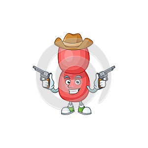A masculine cowboy cartoon drawing of neisseria gonorrhoeae holding guns
