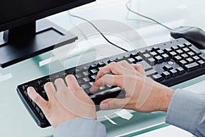 Masculine hands typing