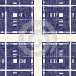 Masculine indigo tartan linen seamless pattern. All over print of navy blue lodge plain cotton plaid background.